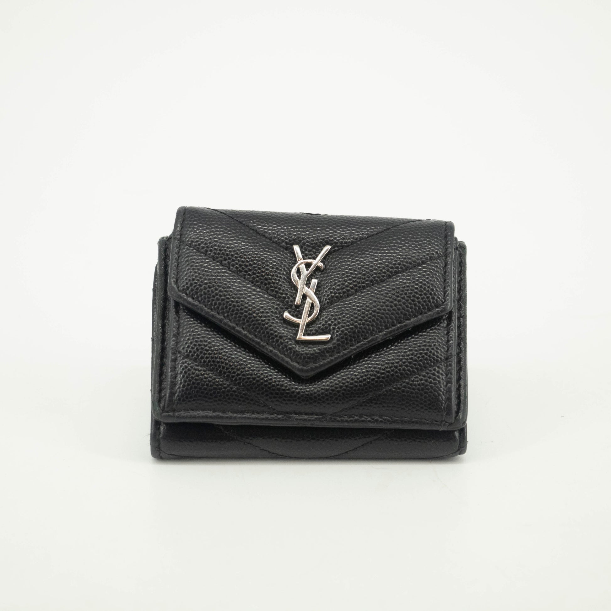 Yves Saint Laurent Black Leather Compact Wallet #3722