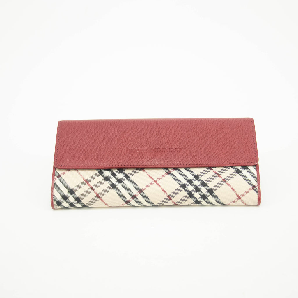 Burberry Tartan Check Red Leather Long Wallet #3724