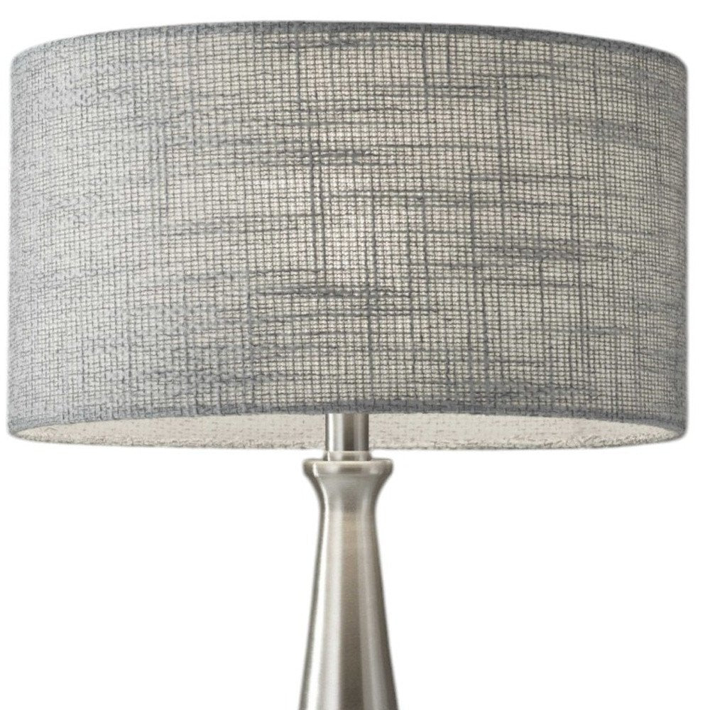 22" Silver Metal Table Lamp With Gray Drum Shade