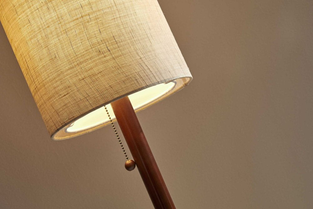 65" Brown Solid Wood Floor Lamp With Beige Linen Drum Shade