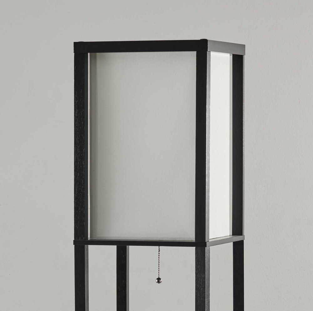 72" Black And Off White Column Floor Lamp With Off White Fabric Rectangular Shade