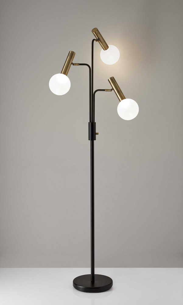 70" Black And Bronze Three Light LED Tree Floor Lamp With White
