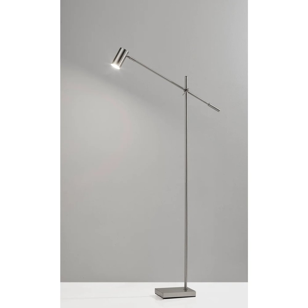 63" Silver LED Task Floor Lamp With Silver Metal Drum Shade