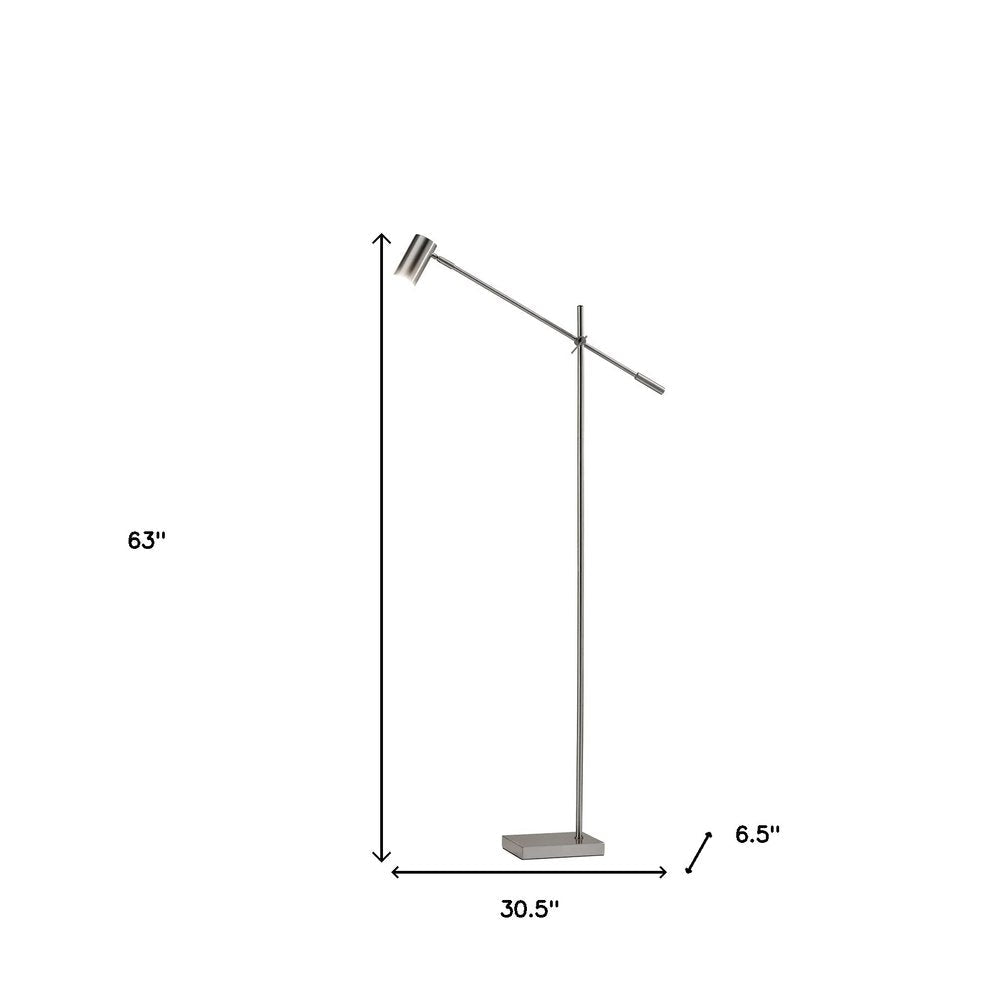 63" Silver LED Task Floor Lamp With Silver Metal Drum Shade