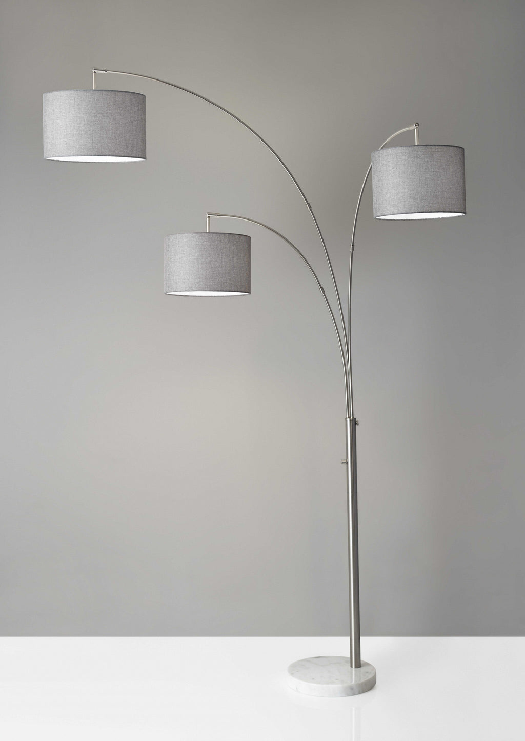 Three Light Floor Lamp Brushed Steel Metal Arc Arms