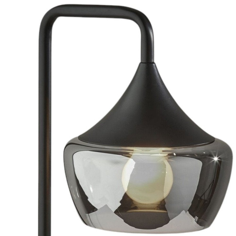 20" Black Metal Table Lamp With Black Metal And Smoked Glass Shade