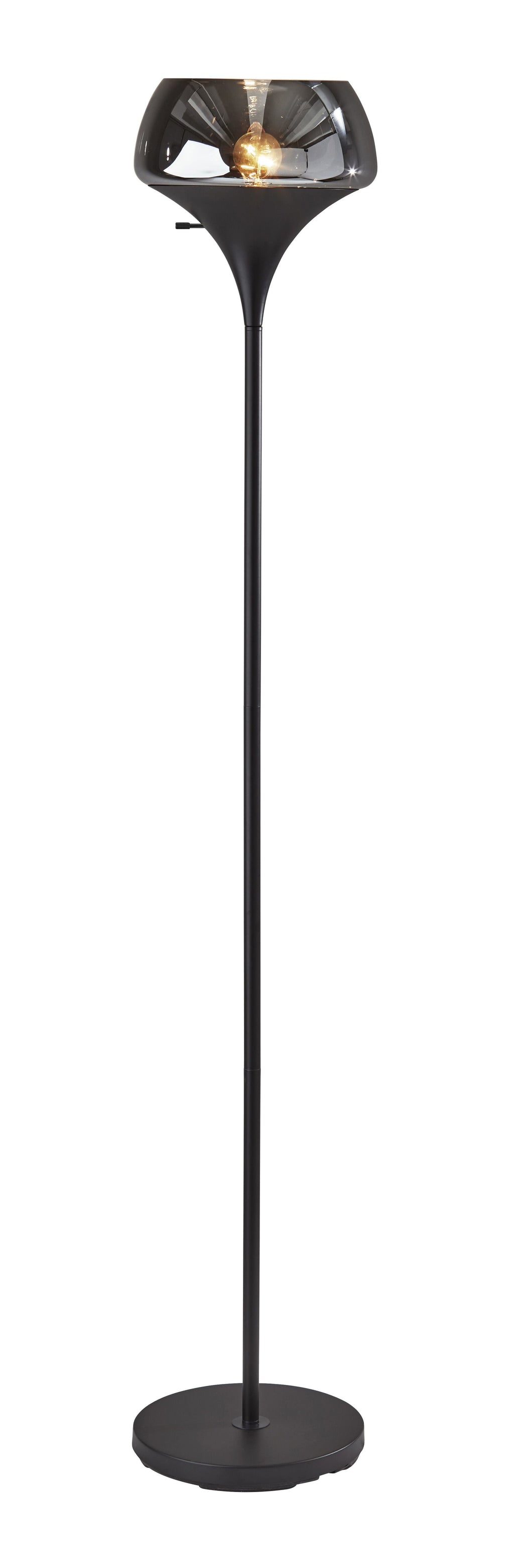 Chalice Mixed Material Torchiere With Black Metal Smoked Glass