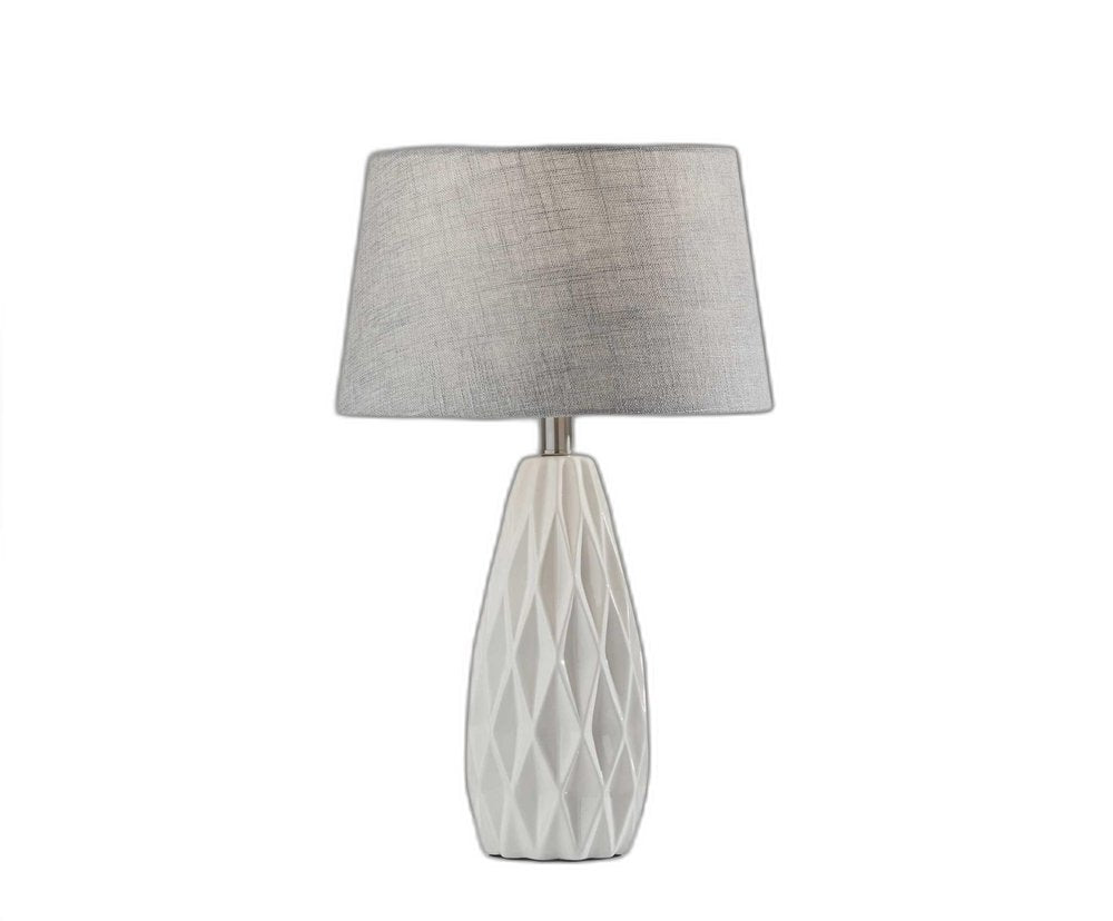 Set of Two 23" White Ceramic Bedside With Gray Drum Shade