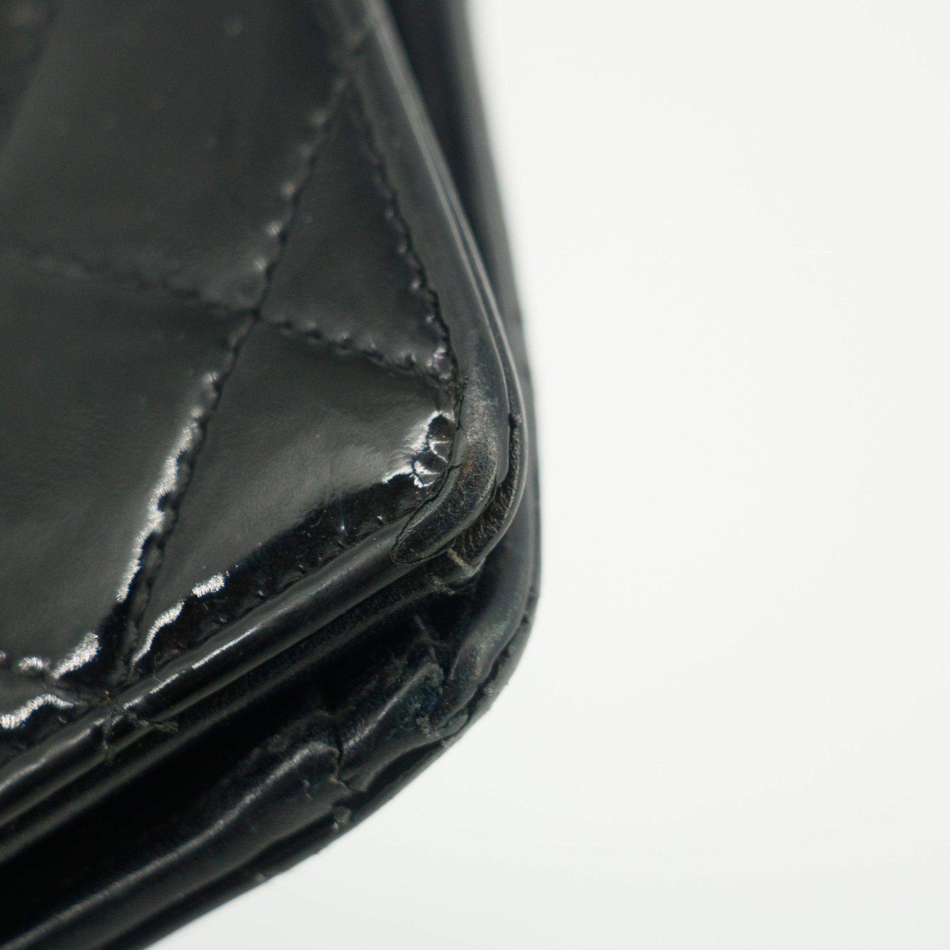 Chanel Patent Leather Black Matelasse Quilted Long Bifold Wallet #3735
