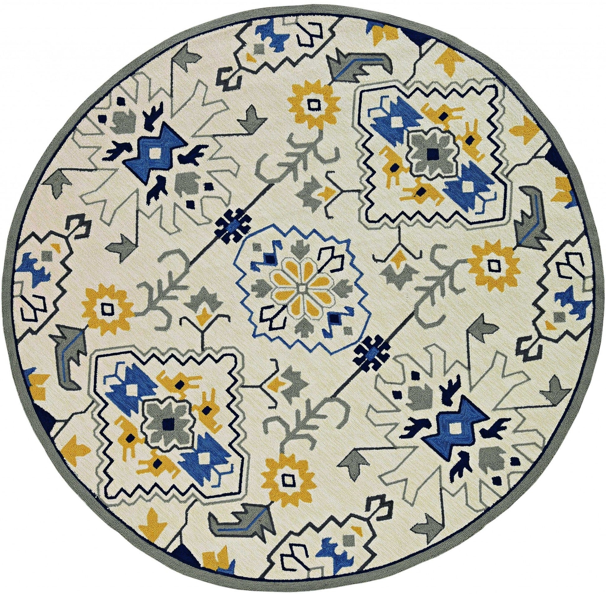 5'x8' Ivory Hand Woven UV Treated Traditional Indoor Outdoor Area Rug