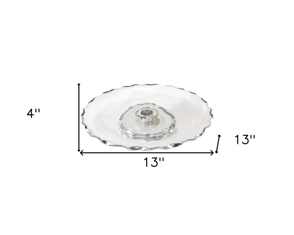 13" Clear and Gold Round Glass Hand Finished Lazy Susan