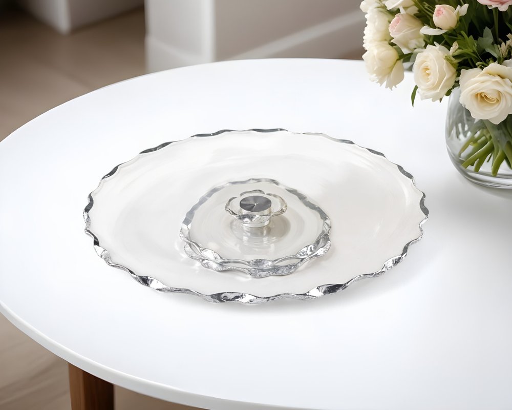 13" Clear and Gold Round Glass Hand Finished Lazy Susan