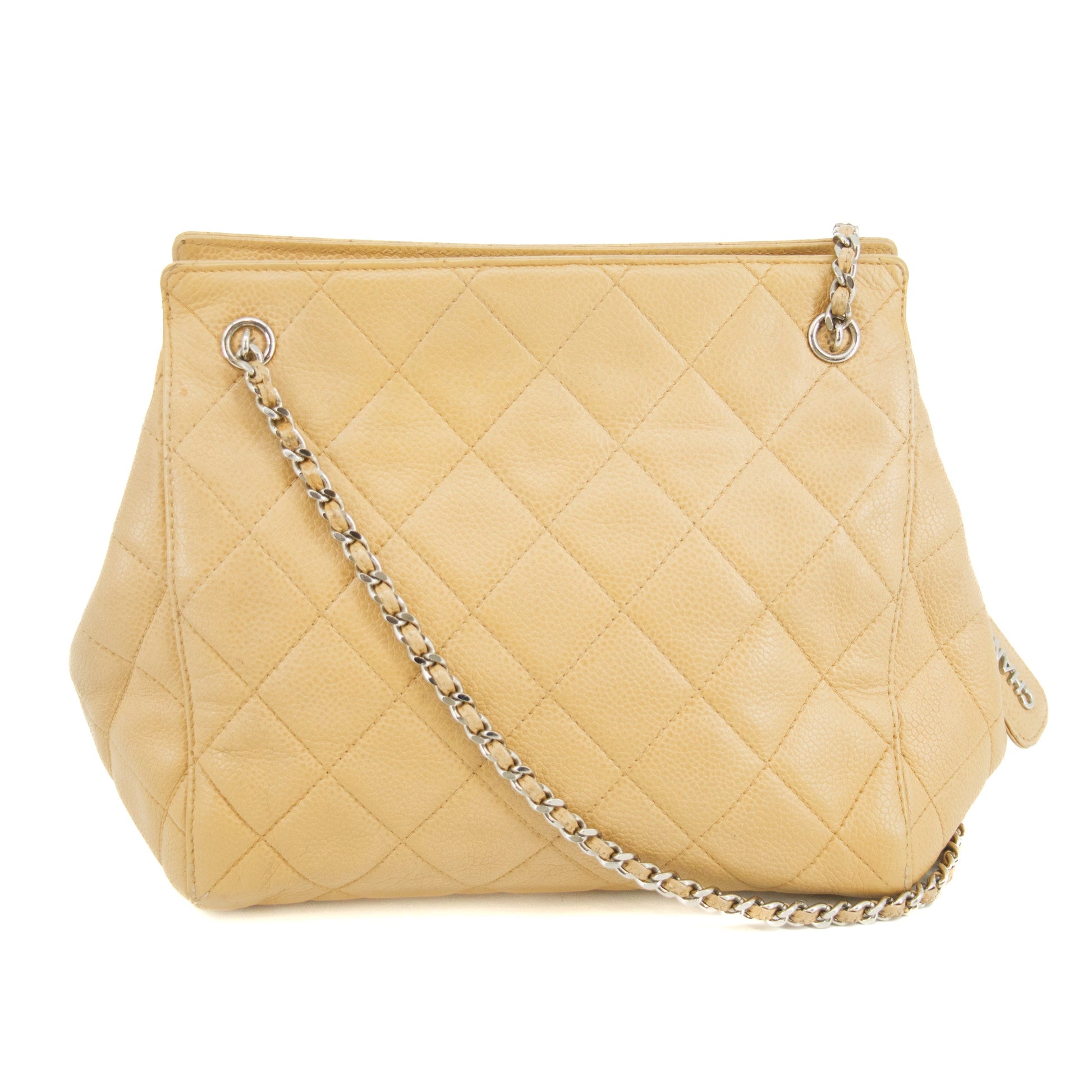 Chanel Beige Caviar Skin CC Quilted Matelasse Shoulder Bag #3761