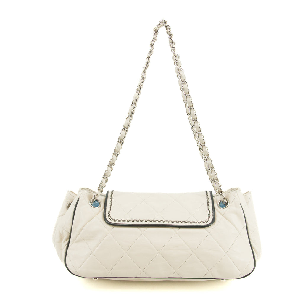 Chanel East West 2.55 Mademoiselle Flap White Accordian Shoulder Bag #3764