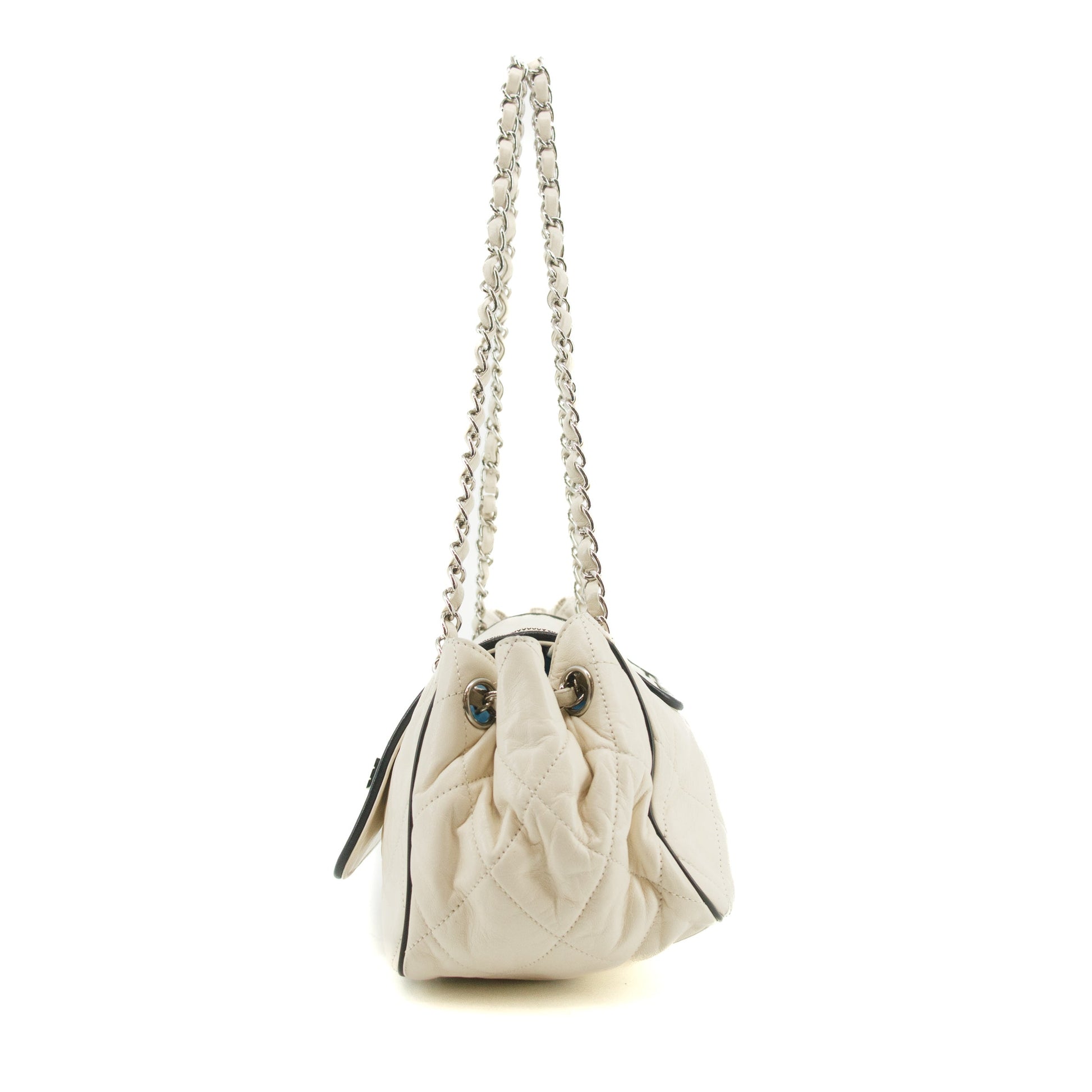 Chanel East West 2.55 Mademoiselle Flap White Accordian Shoulder Bag #3764