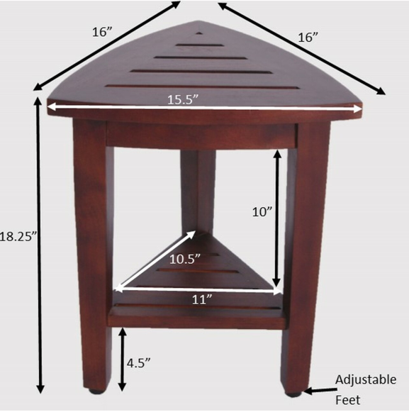 Compact Teak Corner Shower  Outdoor Bench with Shelf in Brown Finish