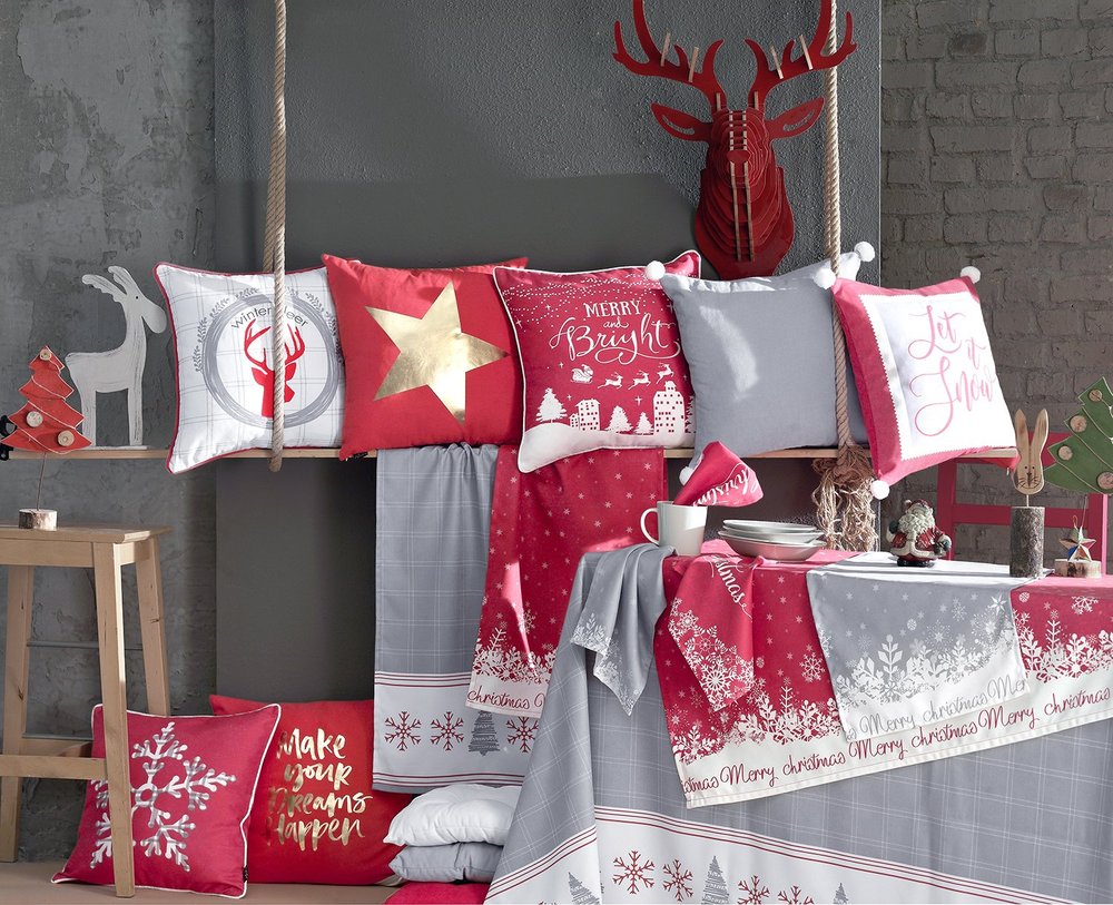 55" X 84" Red And White Polyester Tablecloth
