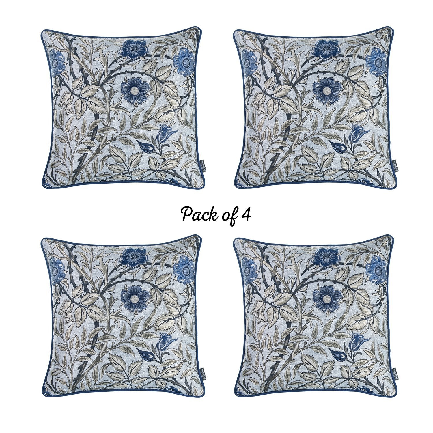 Set Of 4 17" Jacquard Leaf Throw Pillow Cover In Blue