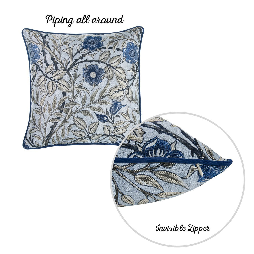 Set Of 4 17" Jacquard Leaf Throw Pillow Cover In Blue