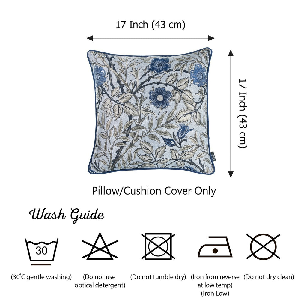 Set Of 4 17" Jacquard Leaf Throw Pillow Cover In Blue