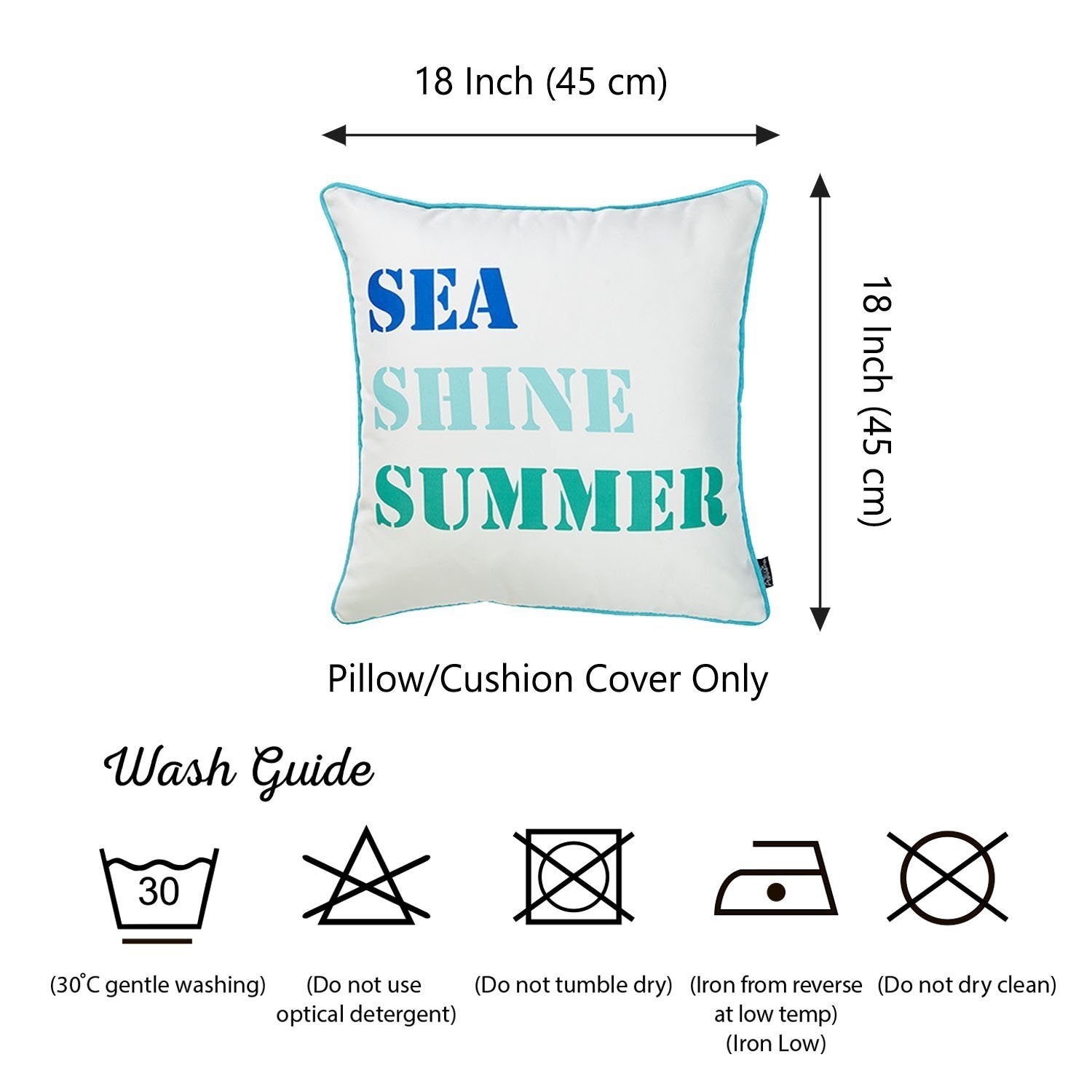 Set of Two White and Blue Sea Shine Summer Throw Pillow Covers