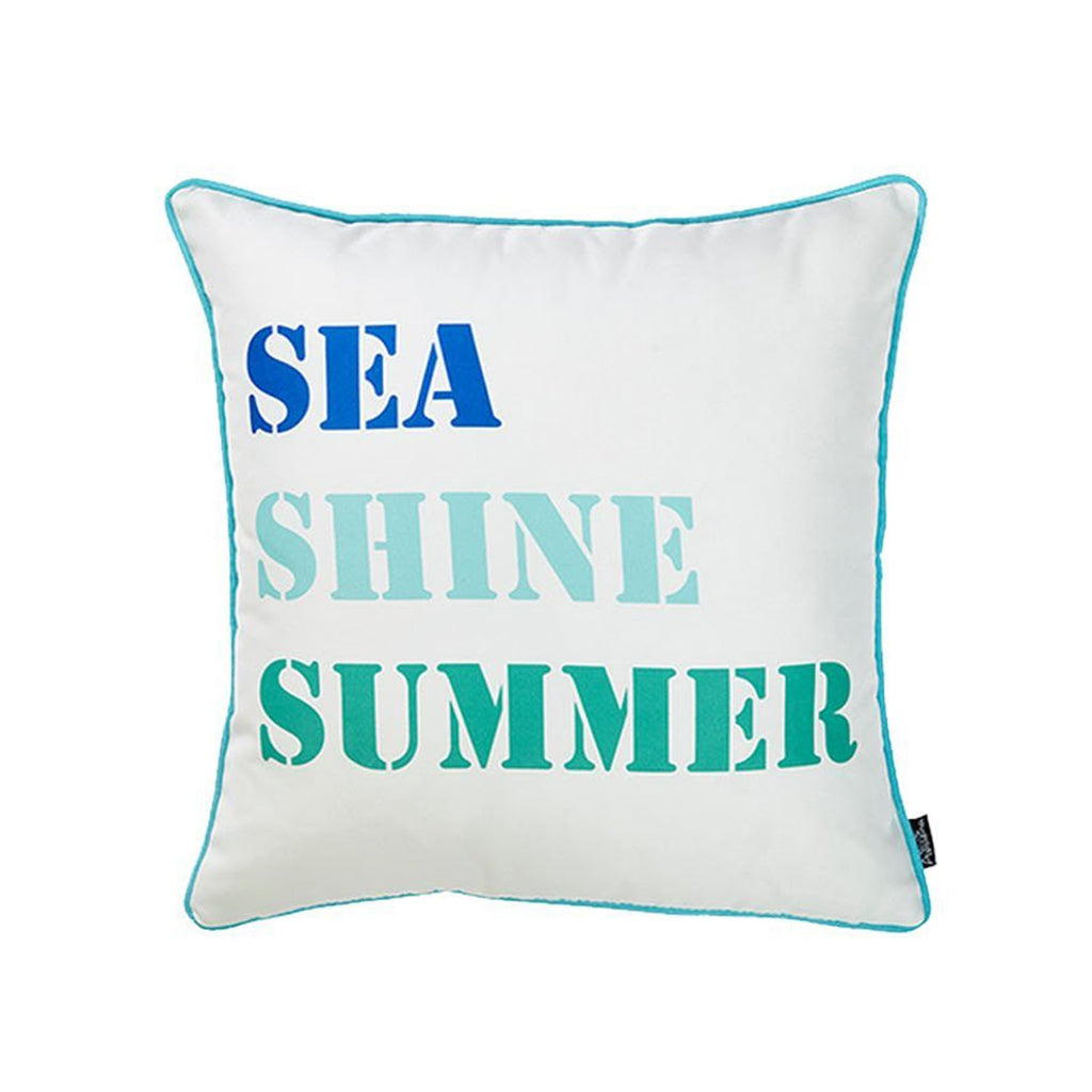 Set of Two White and Blue Sea Shine Summer Throw Pillow Covers