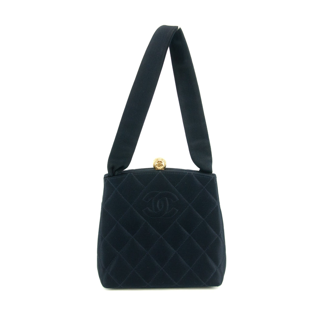 Chanel Vintage Satin CC Blue Kisslock Shoulder Bag #3768