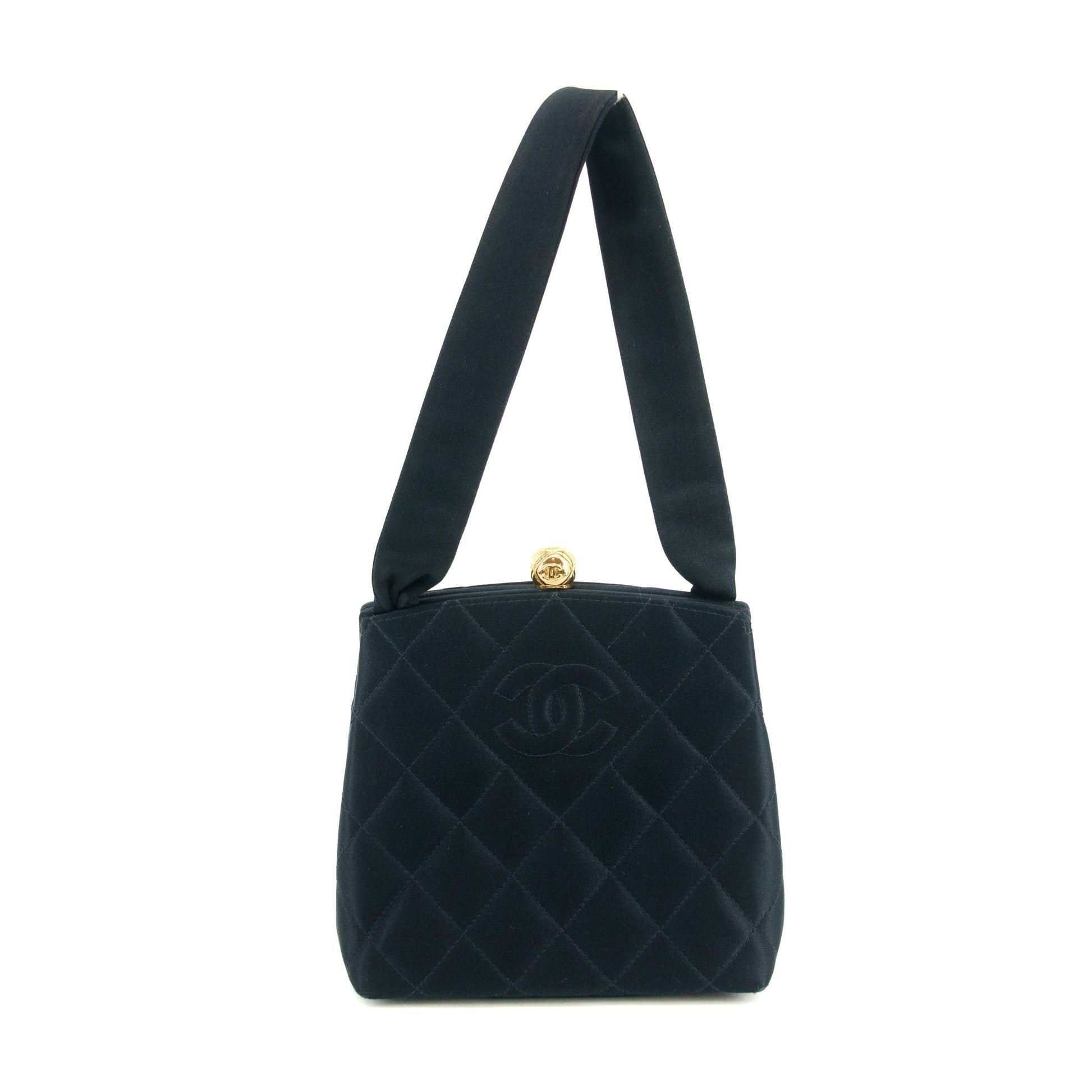 Chanel Vintage Satin CC Blue Kisslock Shoulder Bag #3768