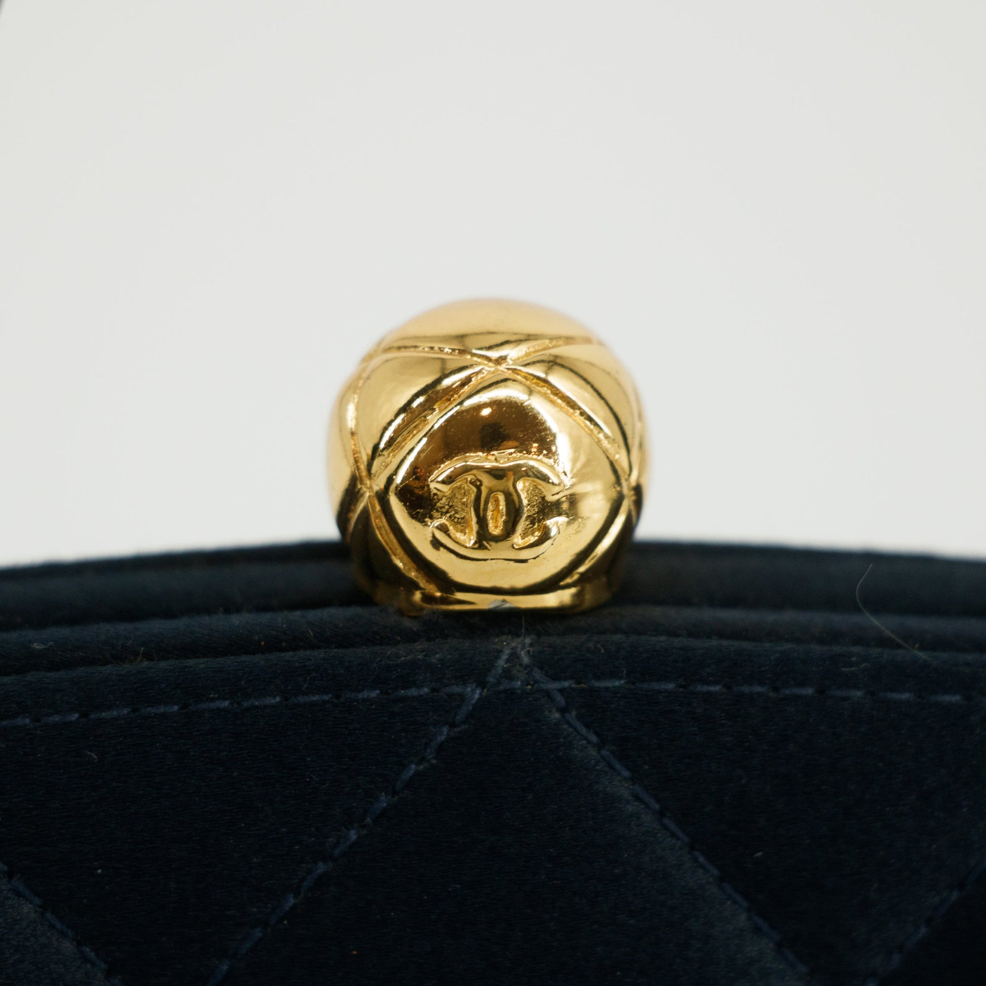 Chanel Vintage Satin CC Blue Kisslock Shoulder Bag #3768