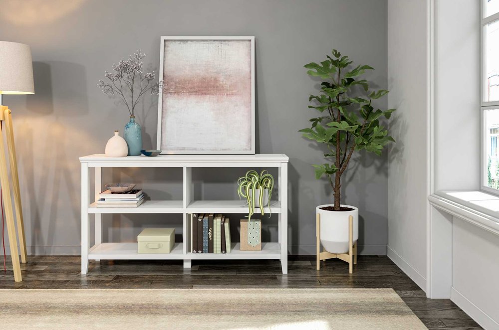 30" White Wood Two Shelf Bookcase