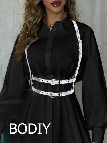 Bodiy Women's High-Waisted Mirror Harness Belt – Silver Punk Rave Style