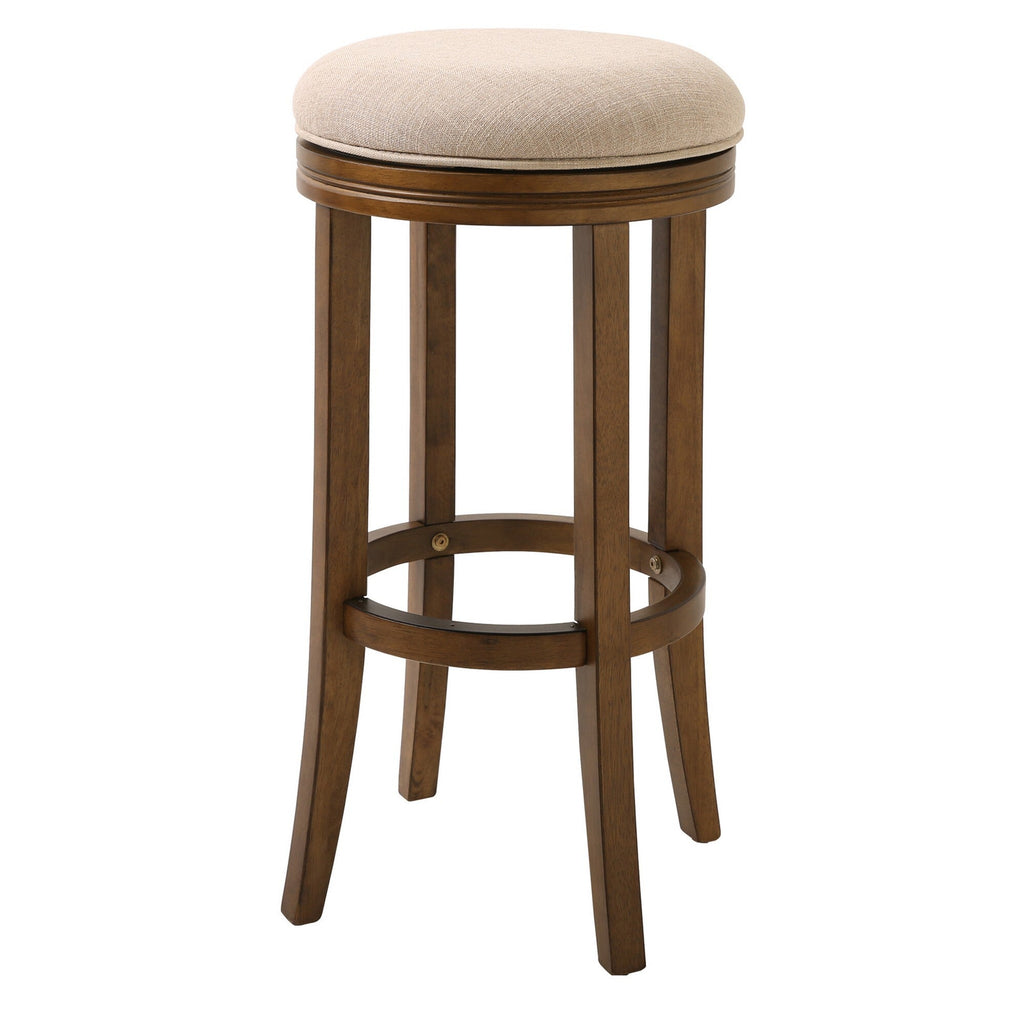 25" Cream And Brown Solid Wood Swivel Backless Counter Height Bar Chair
