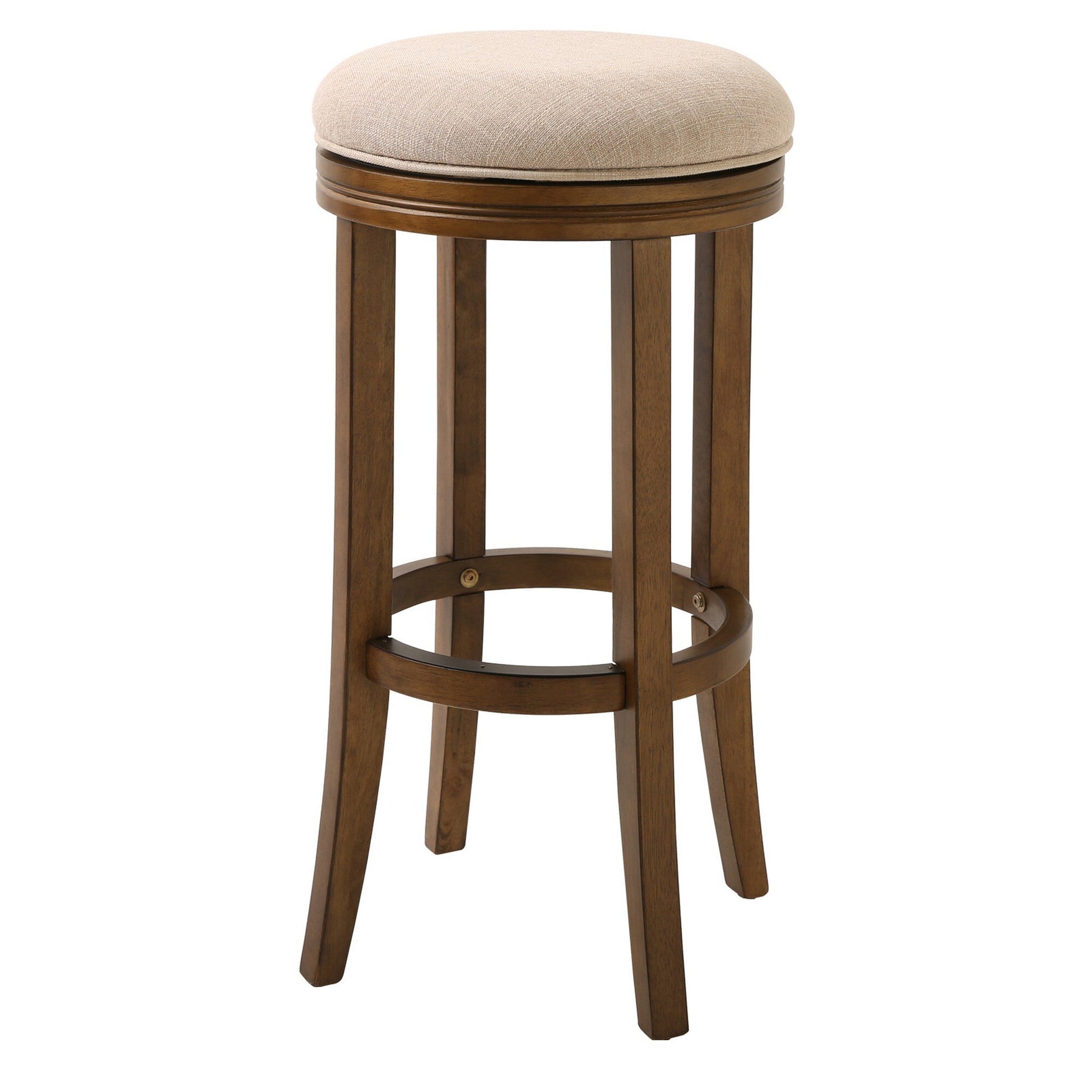 25" Cream And Brown Solid Wood Swivel Backless Counter Height Bar Chair