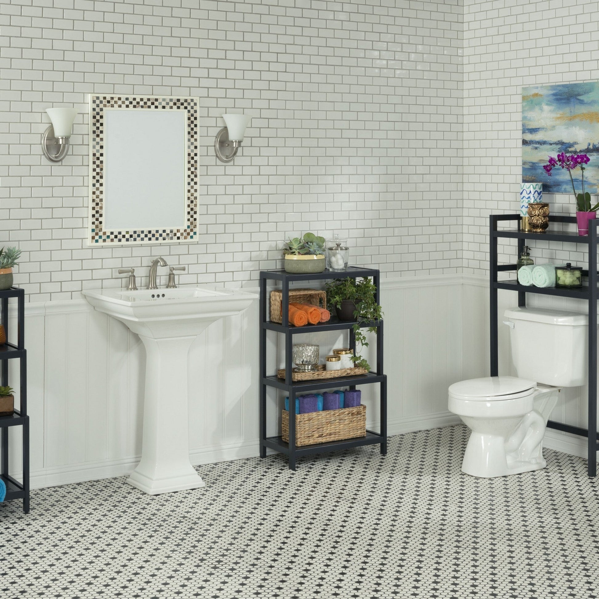 48" Graphite Finish 2 Tier Solid Wood Over Toilet Organizer