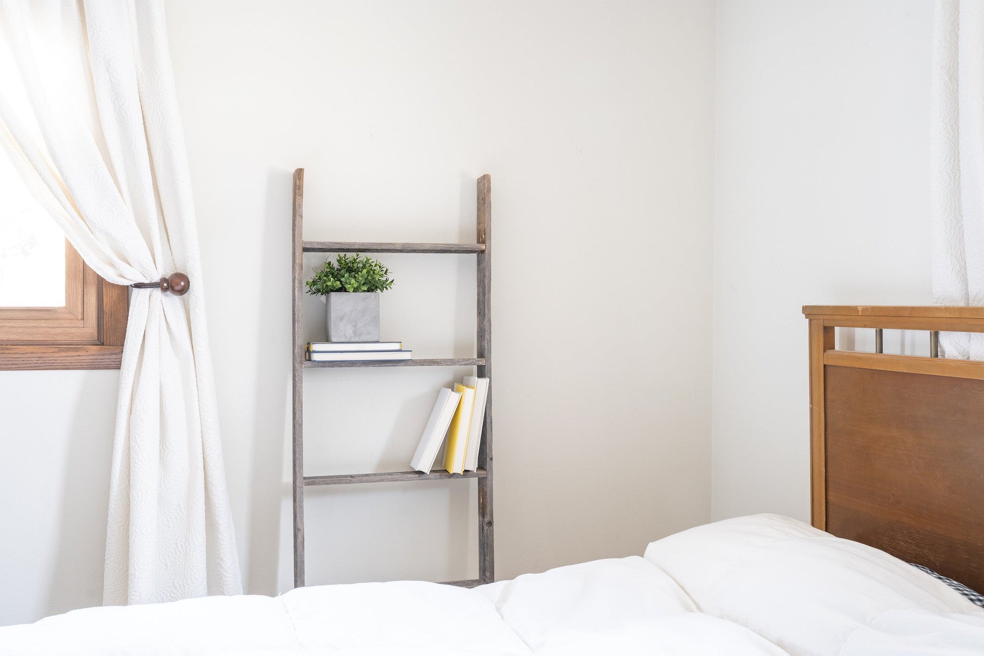 60" Gray Rustic Five Step Wood Ladder Shelf