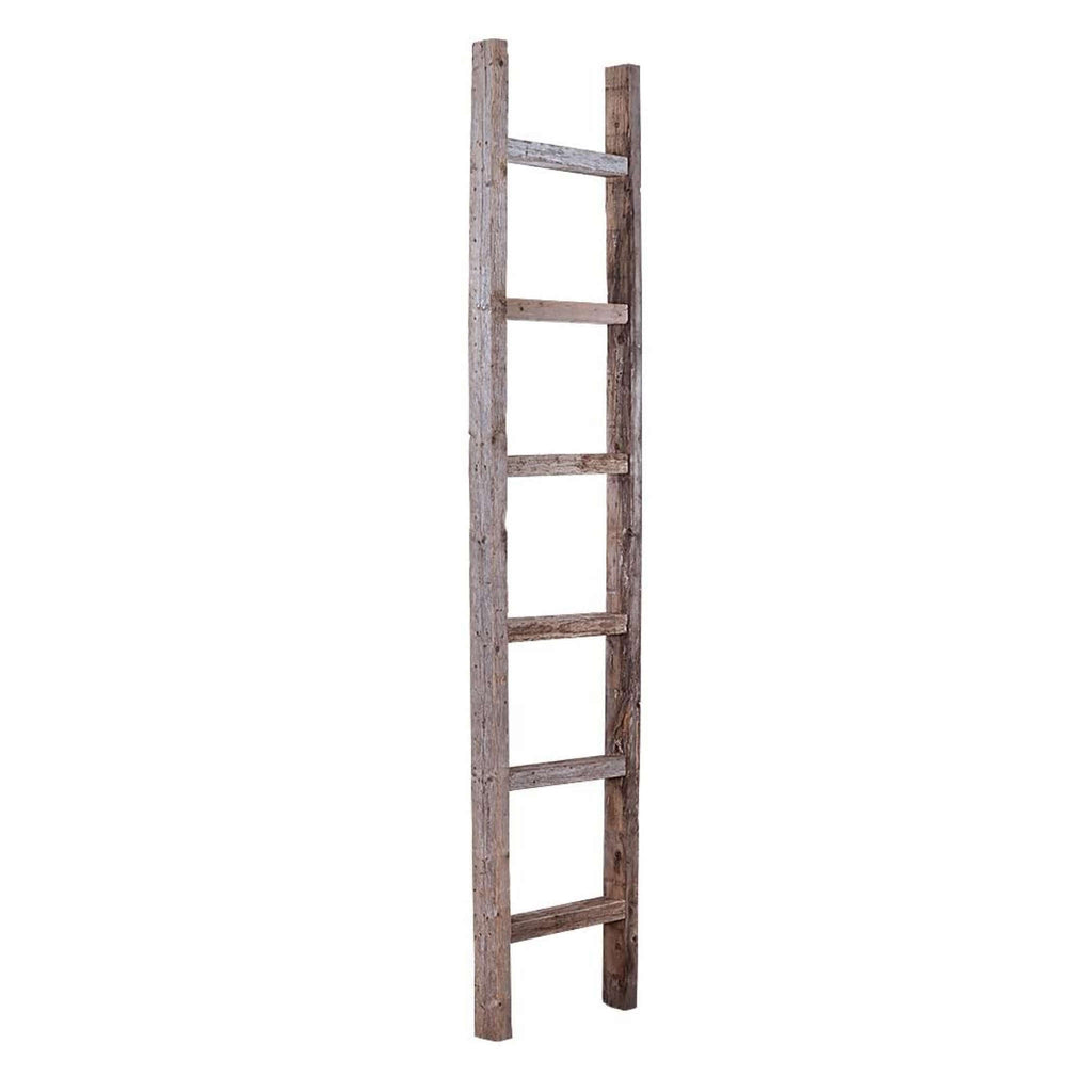 72" Gray Rustic Seven Step Wood Ladder Shelf
