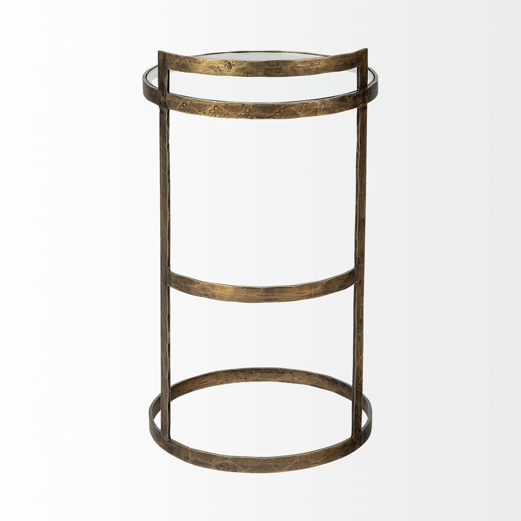 27" Gold And Clear Glass Round End Table