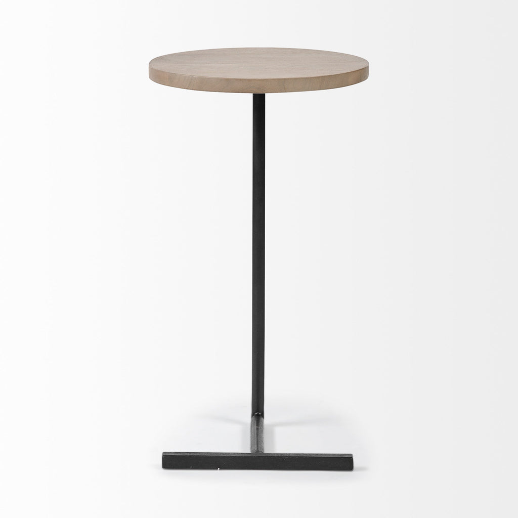 15" Natural and Black Solid Wood and Metal