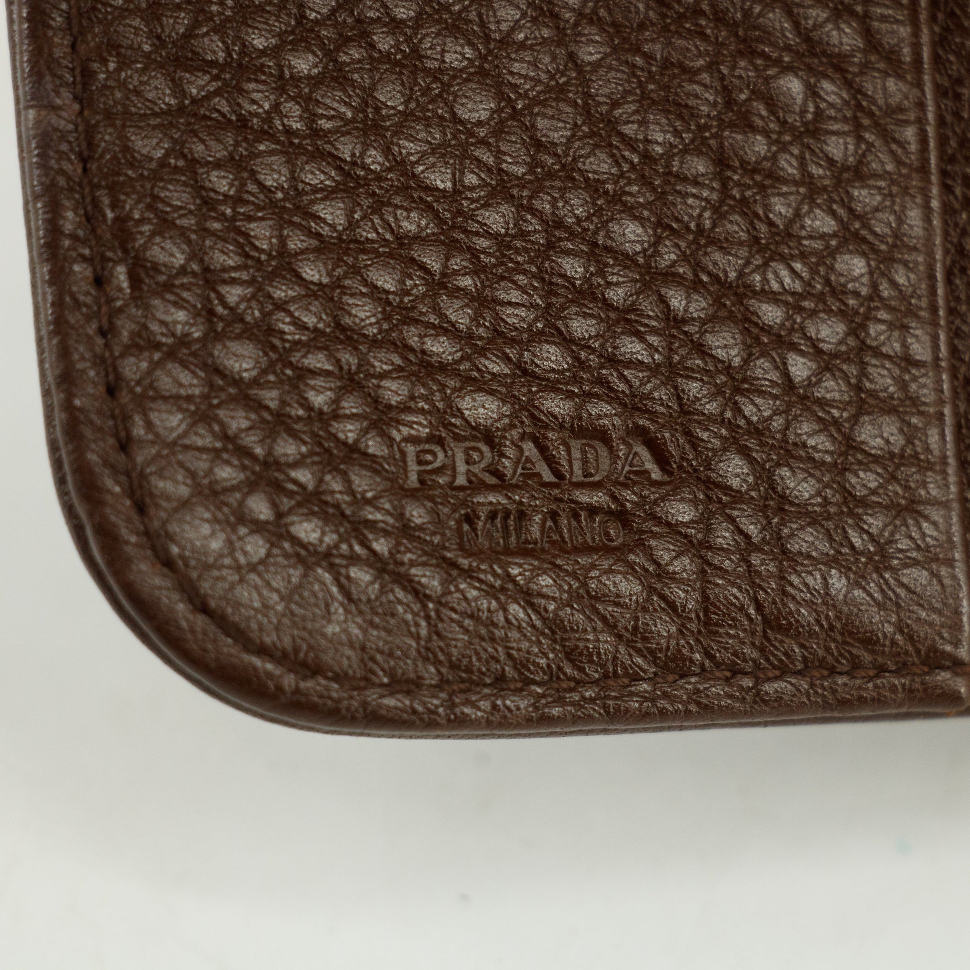 Prada Vintage Brown Leather Compact Zip Wallet #3816