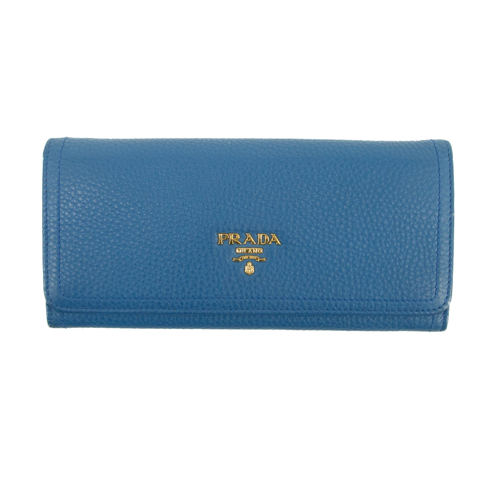 Prada Vitello Daino Blue Continental Flap Long Wallet #3823