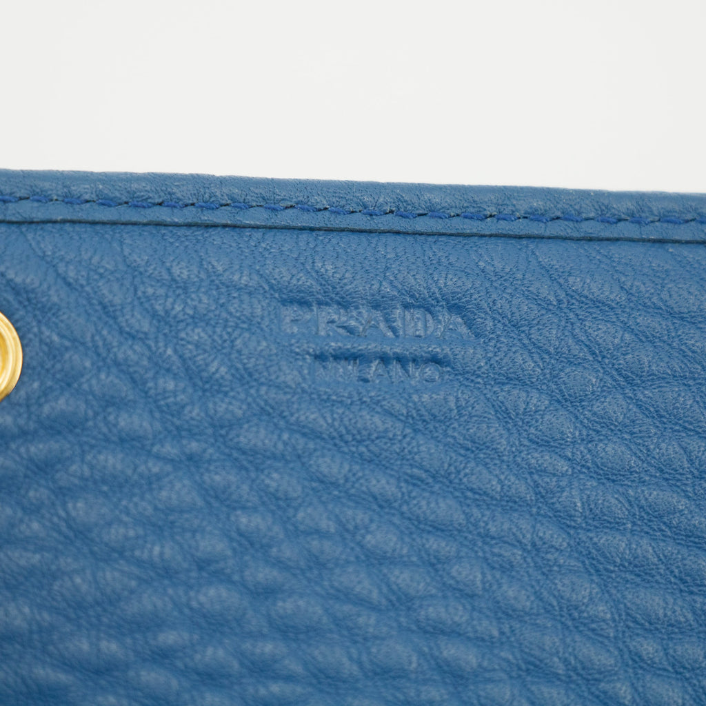 Prada Vitello Daino Blue Continental Flap Long Wallet #3823