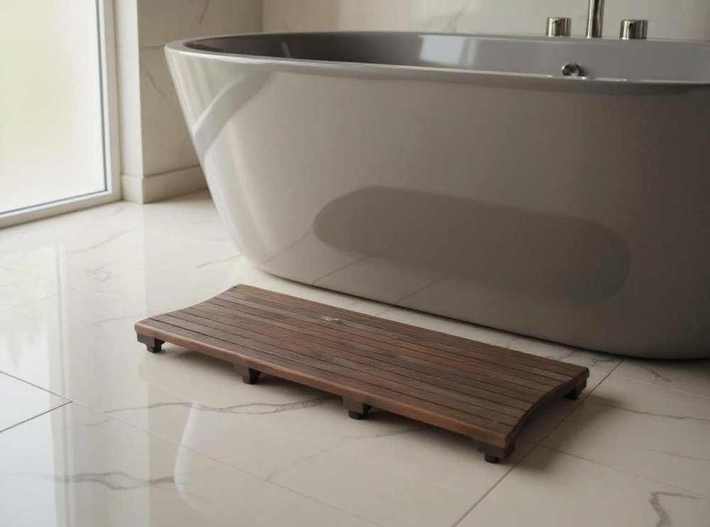 40" Dark Brown Teak Slat Non Slip Bath Mat