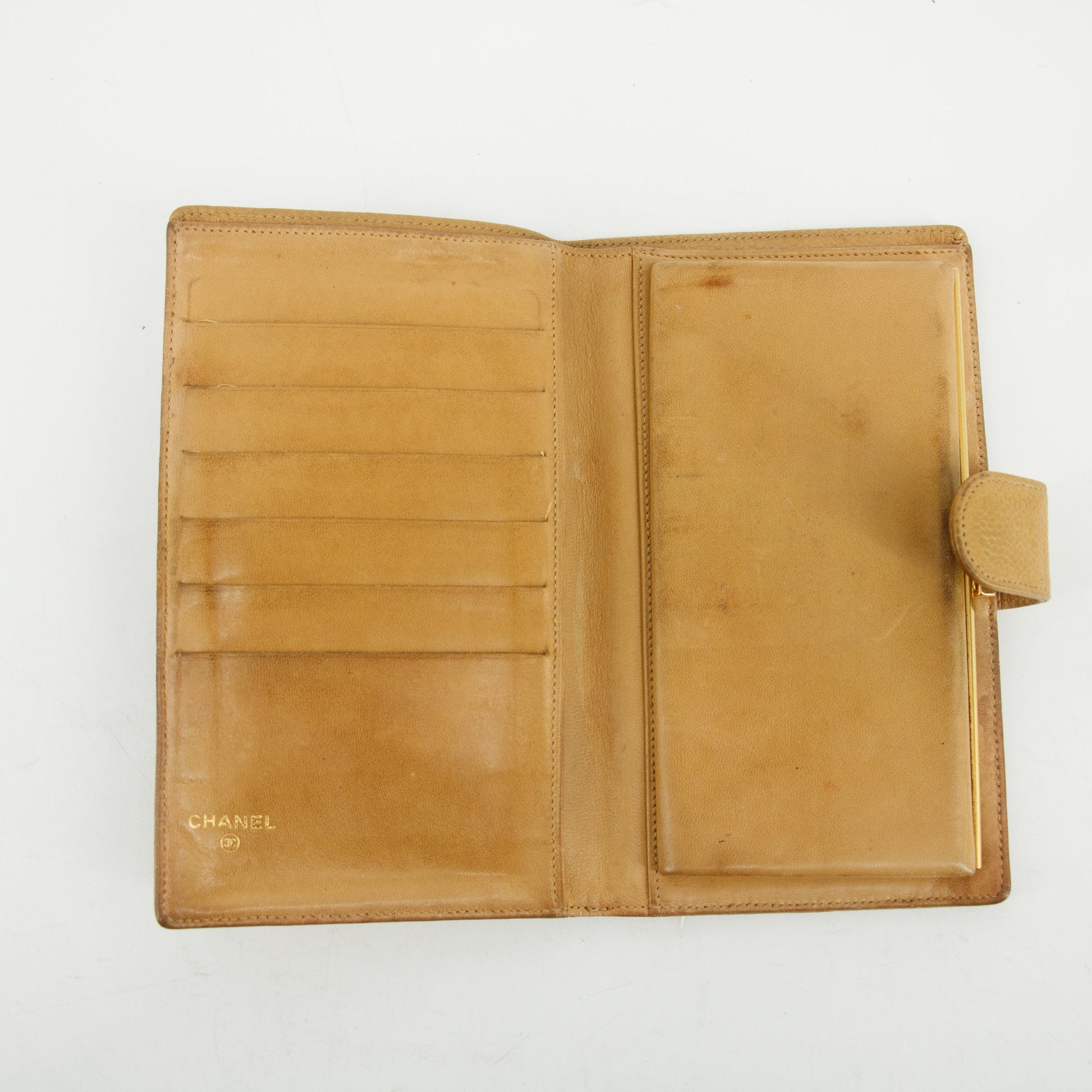 Chanel Caviar Skin Beige Long Bifold Wallet #3837