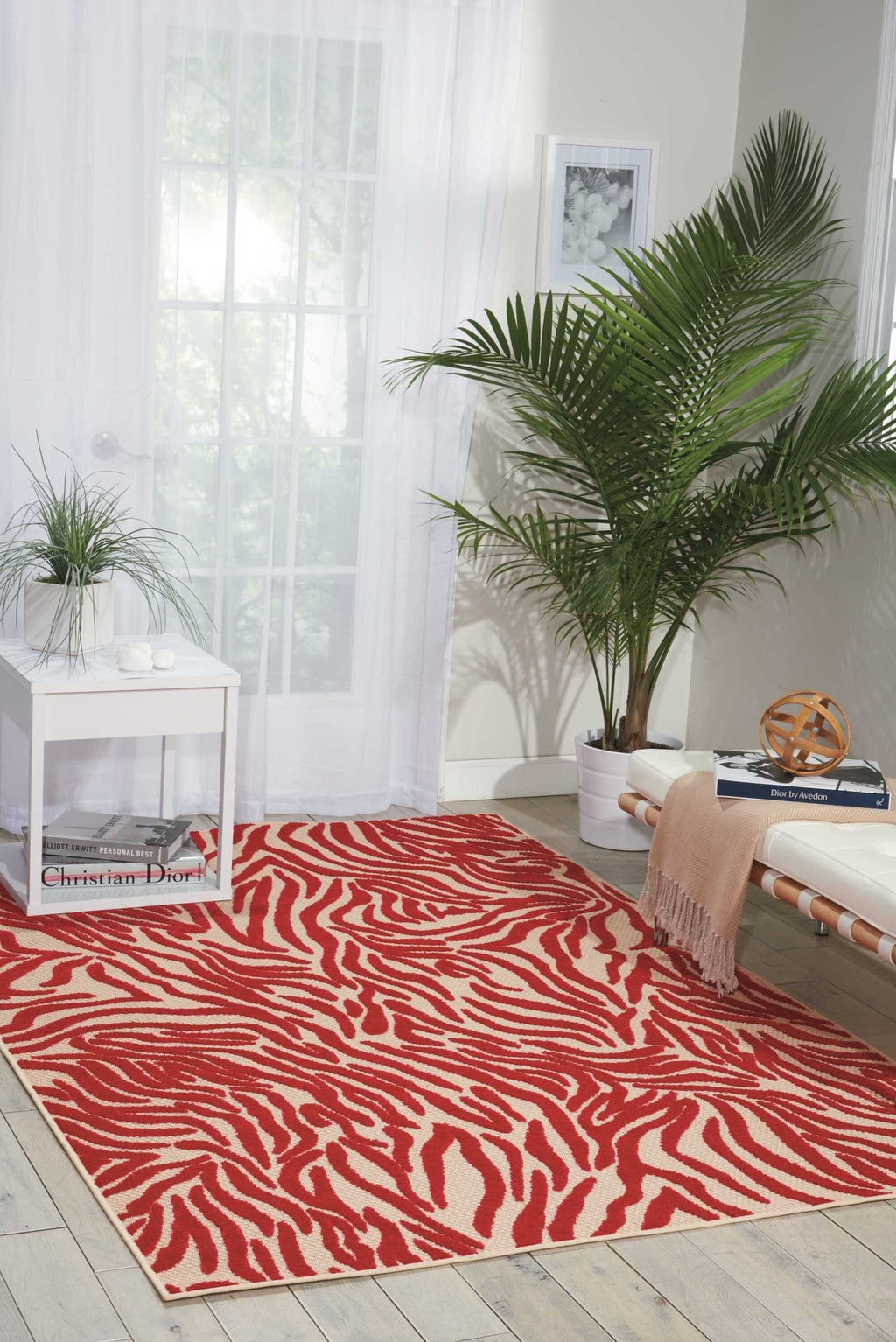 5' x 8' Red Zebra Pattern Indoor Outdoor Area Rug
