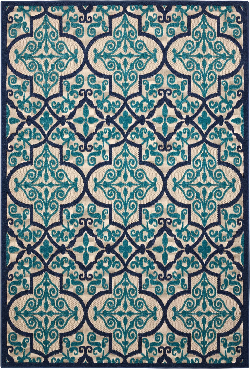 8' x 11' Navy and Beige Trellis Indoor Outdoor Area Rug