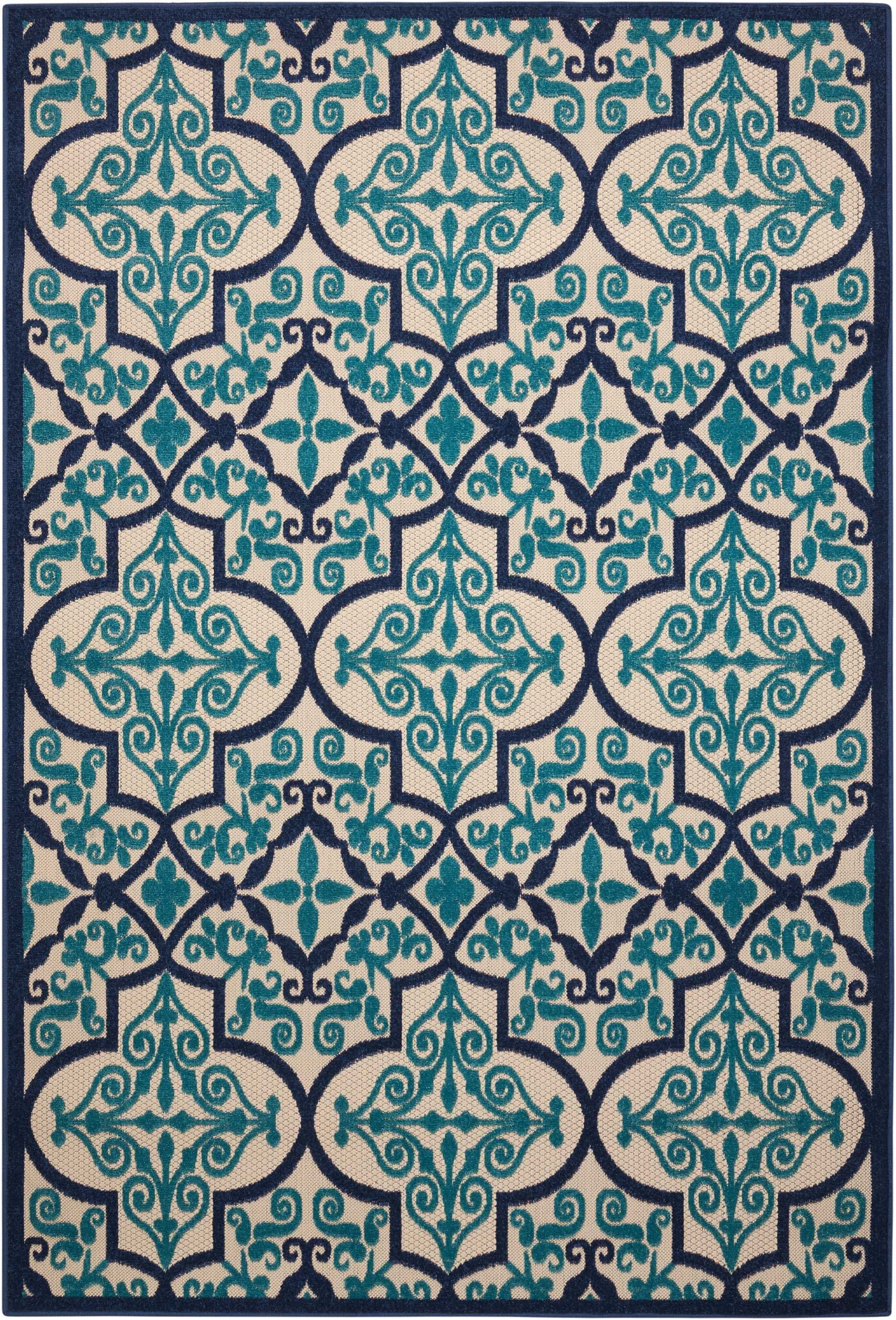8' x 11' Navy and Beige Trellis Indoor Outdoor Area Rug