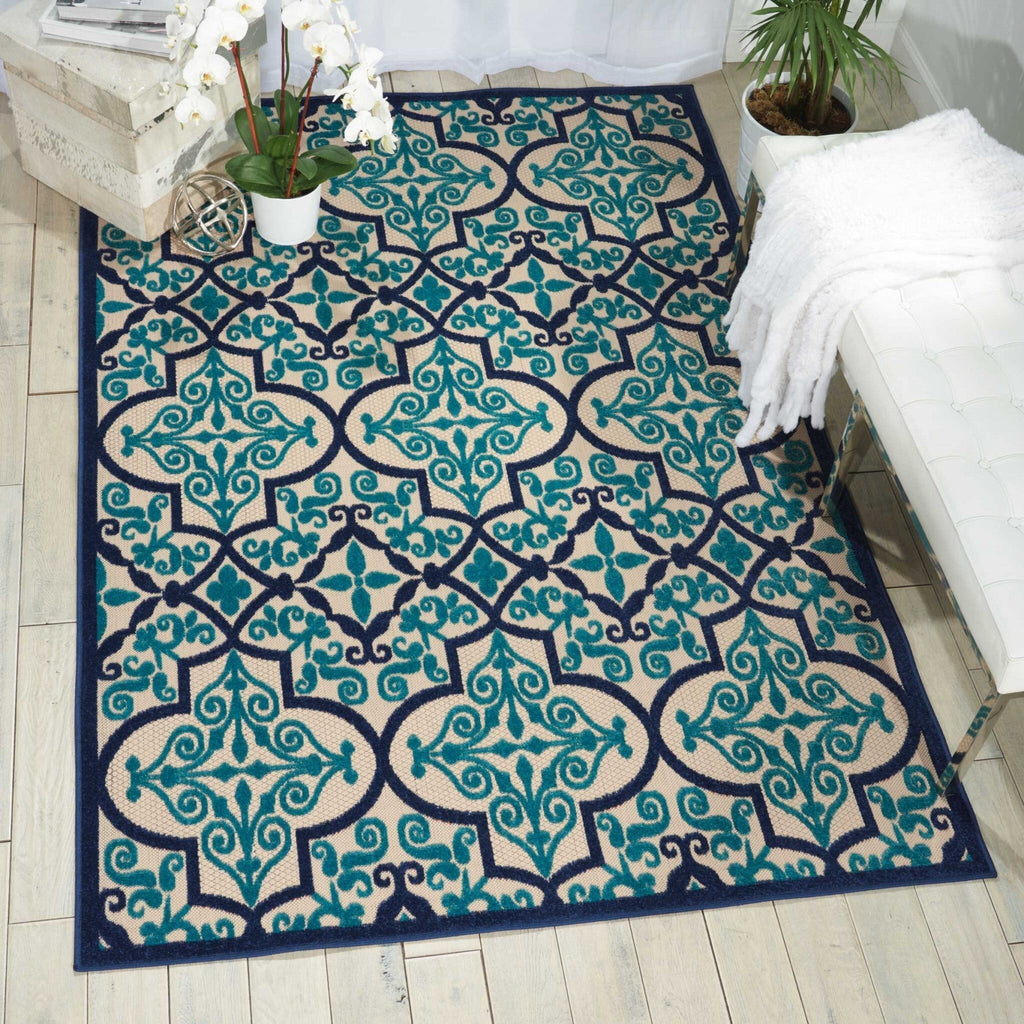 8' x 11' Navy and Beige Trellis Indoor Outdoor Area Rug