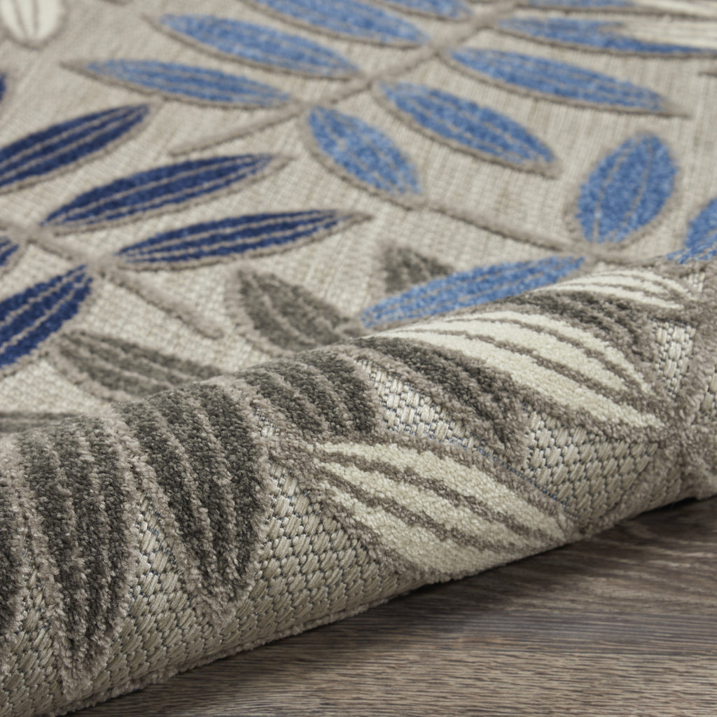 6' x 9' Gray and Blue Leaves Indoor Outdoor Area Rug