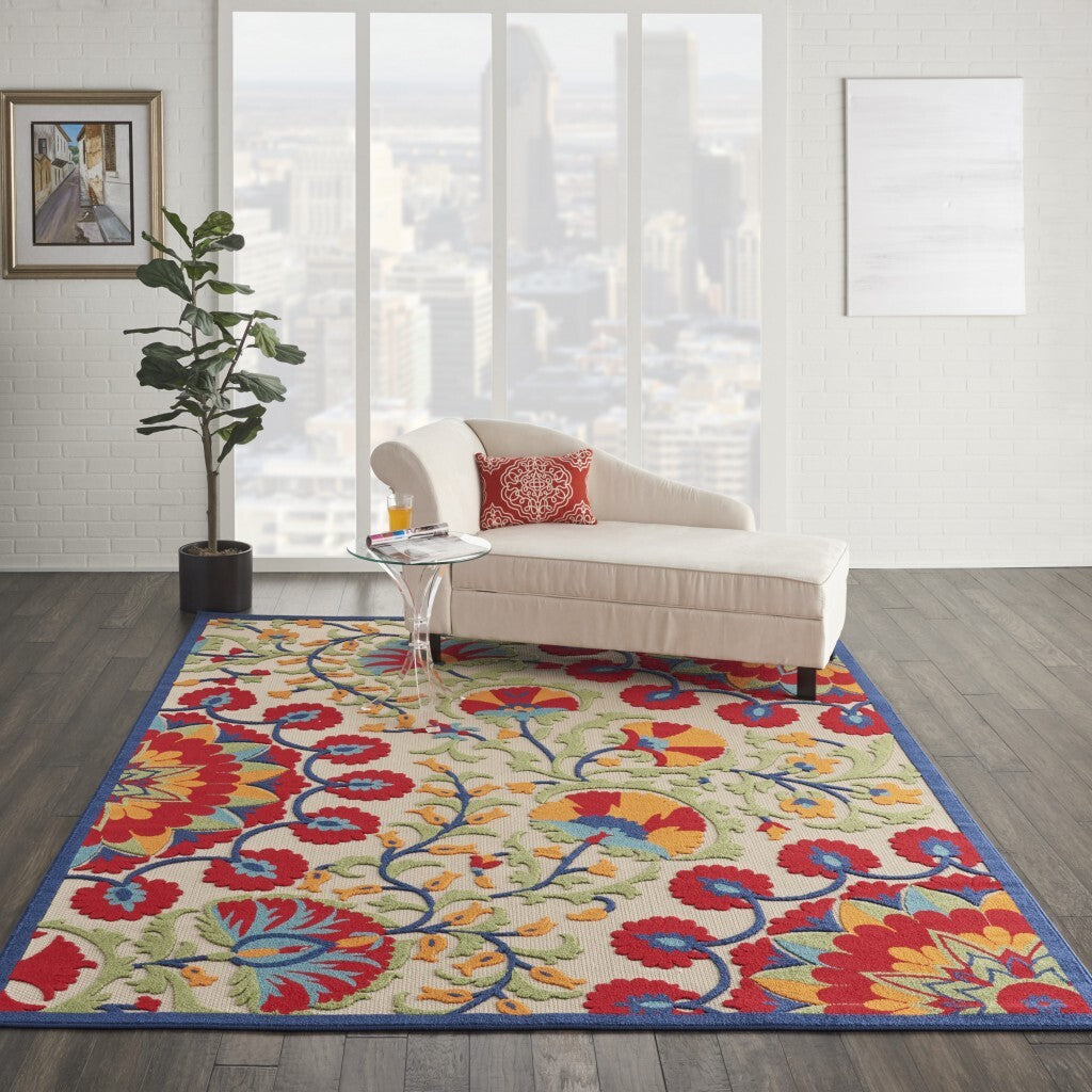 7' x 10' Red and Multicolor Indoor Outdoor Area Rug