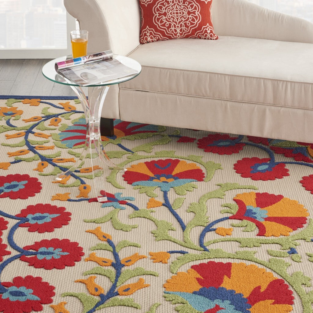 7' x 10' Red and Multicolor Indoor Outdoor Area Rug